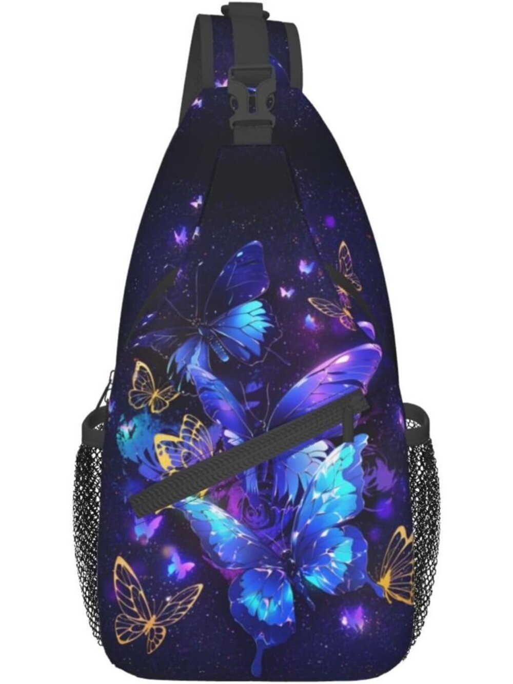 Unisex Blue Butterfly Sling Backpack Hiking Chest Shoulder Crossbody Bag